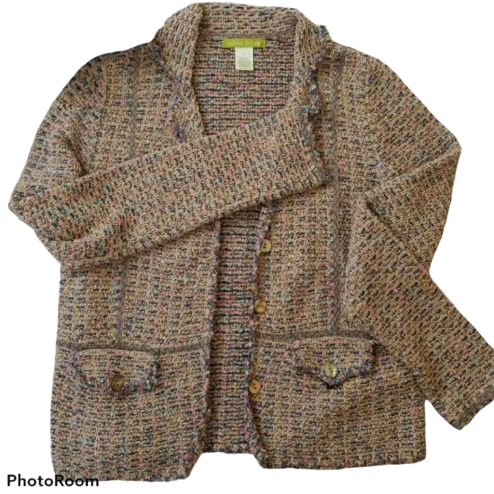 Sigrid Olson Knobby Tweed Button Up Sweater Jacket - image 2